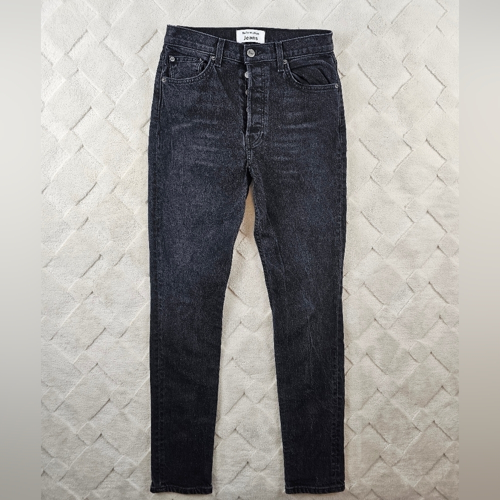 Reformation Serena High Rise Skinny Jeans Womens 27 Black Denim Button Fly